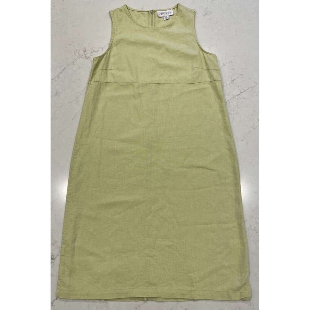 Casual‎ Corner Annex Womens Linen Blend Maxi Dress Green Sleeveless Jumper Sz 12